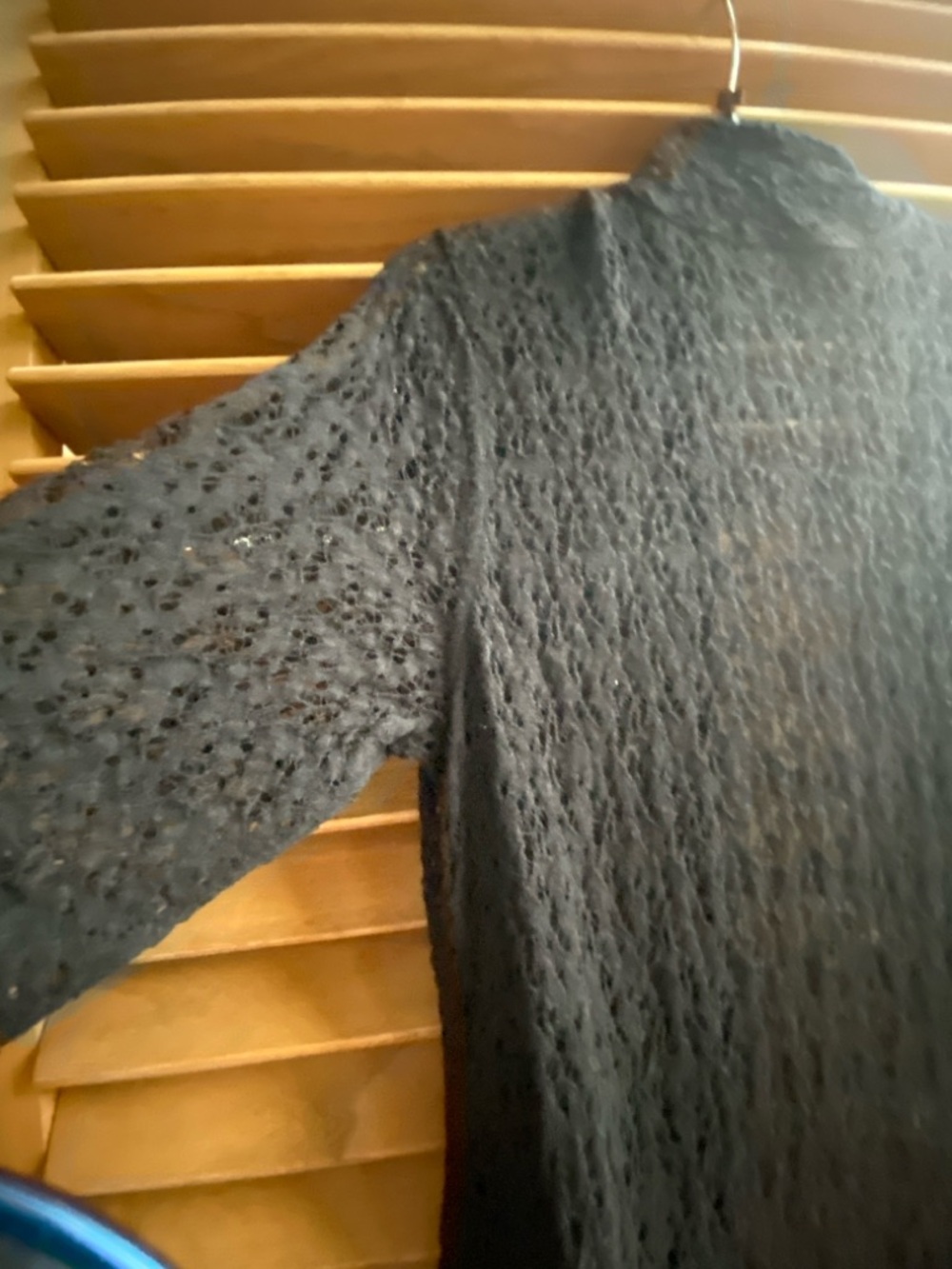 Eileen Fisher M Black Lacy Light Weight Wool Lacey Cardigan Elbow Length Sleeves - Picture 5 of 14